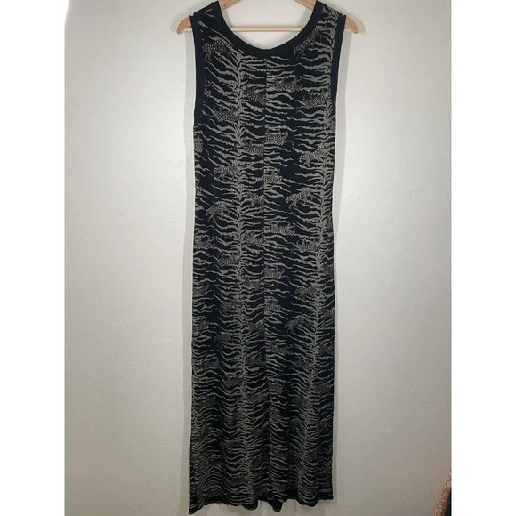 VTG Carole Little Sleeveless Maxi Dress 8 Black Gold Leopard Print Animal Print - Picture 2 of 9